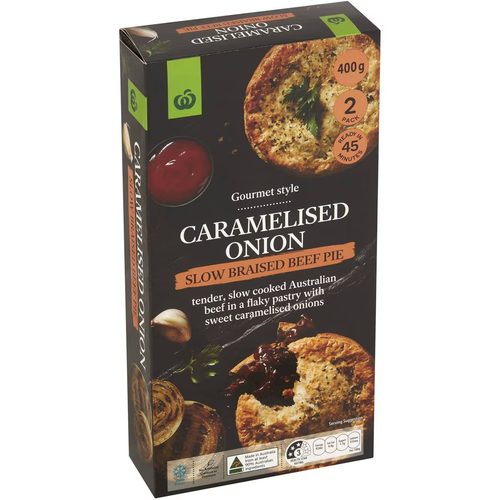 Woolworths Caramelised Onion Slow Braised Beef Pies 2 pack