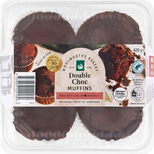Woolworths Double Choc Chip Muffin 4 pack