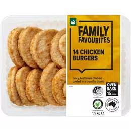 Woolworths Family Favourites Chicken Burgers 1.5kg 14 pack