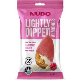 Nudo Lightly Dipped Almonds Raspberry Dusted White Choc 40g