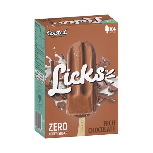 Twisted Healthy Treats Rich Chocolate Licks Zero Frozen Dessert Sticks 80mL x 4 pack