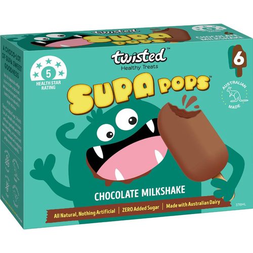 Twisted Healthy Treats Supa Pops Chocolate Milkshake Sticks 63mL x 6 pack