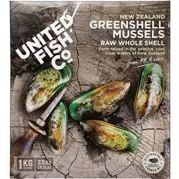 United Fish Co Whole Shell Greenshell Mussels Frozen 1kg