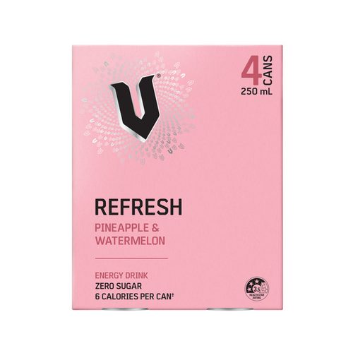 V Energy Refresh Pineapple & Watermelon Zero Sugar Cans 250mL x 4 pack