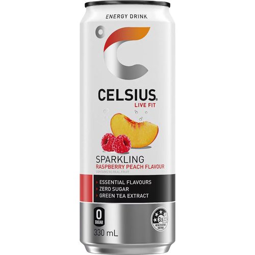 Celsius Live Fit Sparkling Energy Drink Raspberry Peach Can 330mL