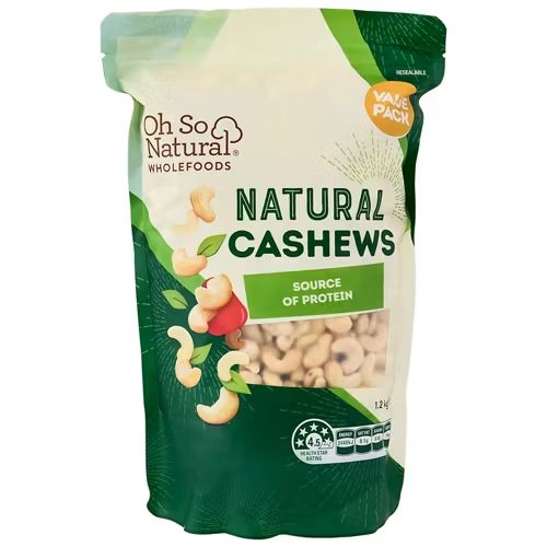 OH SO NATURAL WHOLEFOODS Cashews Natural 1.2kg