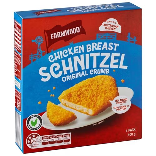 FARMWOOD Chicken Breast Schnitzel Original Crumb 4 Pack 400g