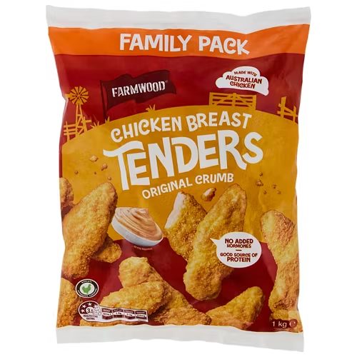 FARMWOOD Chicken Breast Tenders Original Crumb 1kg