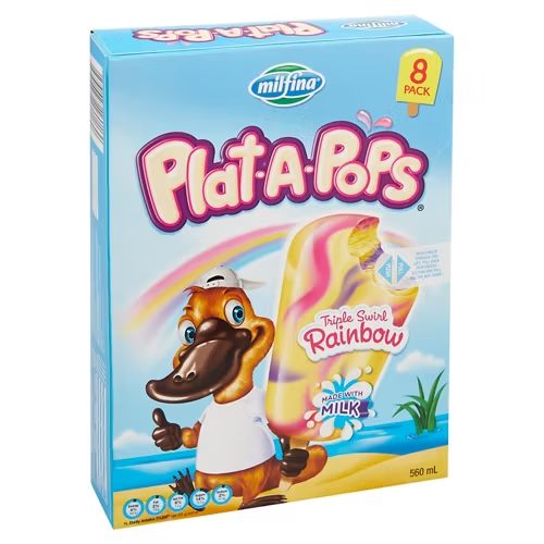 MILFINA Plat-A-Pops Rainbow 8 Pack 560ml