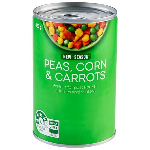 NEW SEASON Peas, Corn & Carrots 420g