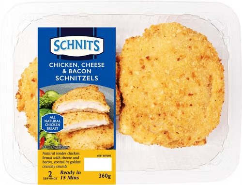 SCHNITS FINE FOODS Chicken, Cheese & Bacon Schnitzel 360g