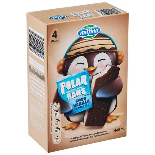 MILFINA Polar Bars Choc Vanilla 4 Pack 440mL