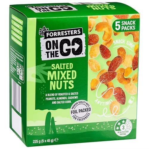 FORRESTERS On The Go Salted Mixed Nuts 5 Pack 225g