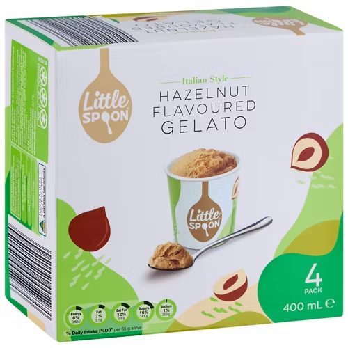 LITTLE SPOON Hazelnut Flavoured Gelato 4 Pack 400ml