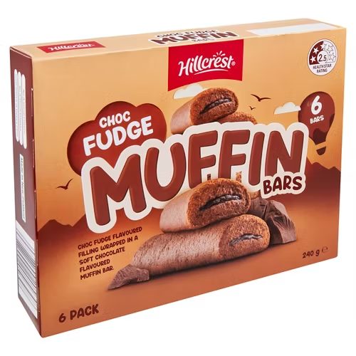 HILLCREST Muffin Bars Choc Fudge 6 Pack 240g