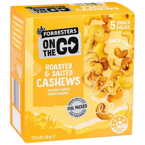FORRESTERS On The Go Roasted & Salted Cashews 5 Pack 175g
