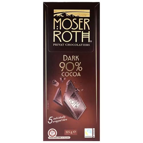 MOSER ROTH Finest Dark 90% Cocoa Chocolate 5 Pack 125g