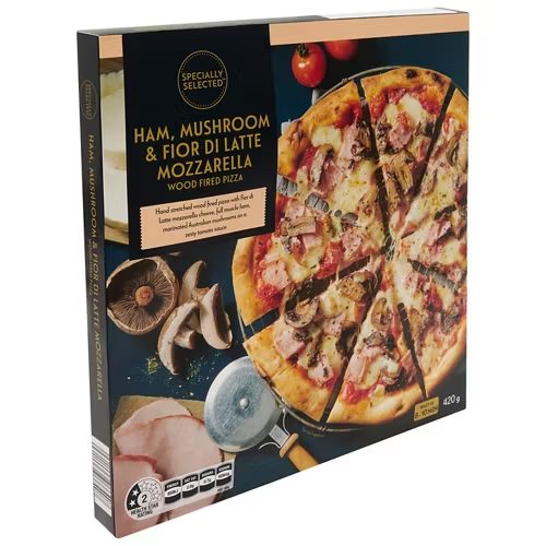 SPECIALLY SELECTED Ham, Mushroom & Fior di Latte Mozzarella Wood Fired Pizza 420g