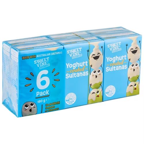 SWEET VINE Yogurt Coated Sultanas 6 Pack 180g