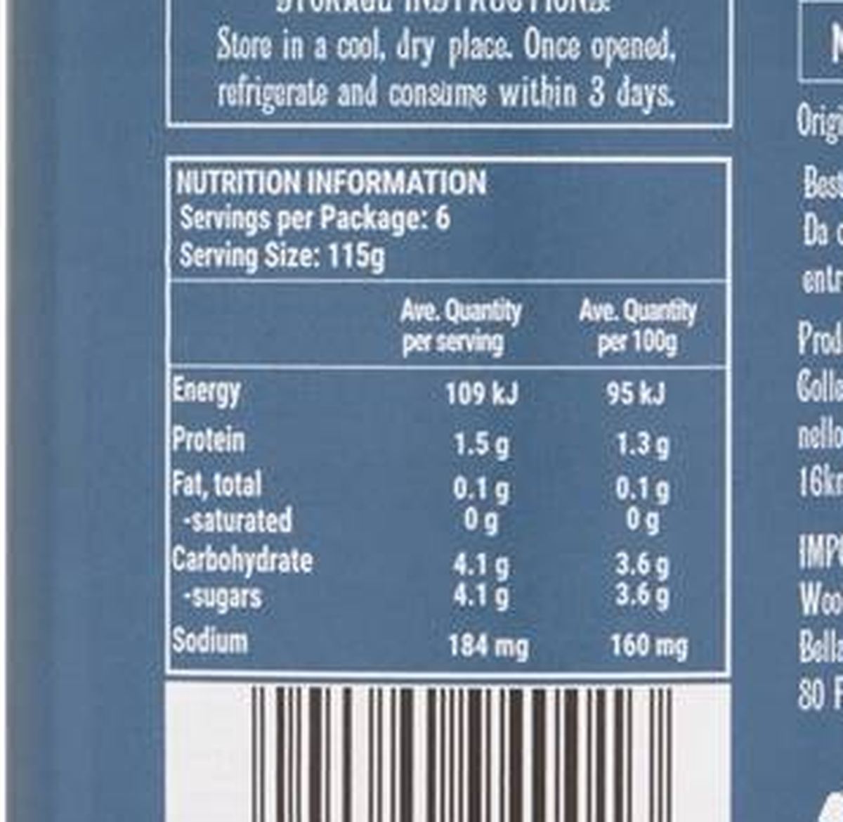 Pack photograph of La Molisana Pomodoro Extra Di Lusso Passata Classica 690g showing the printed nutrition panel