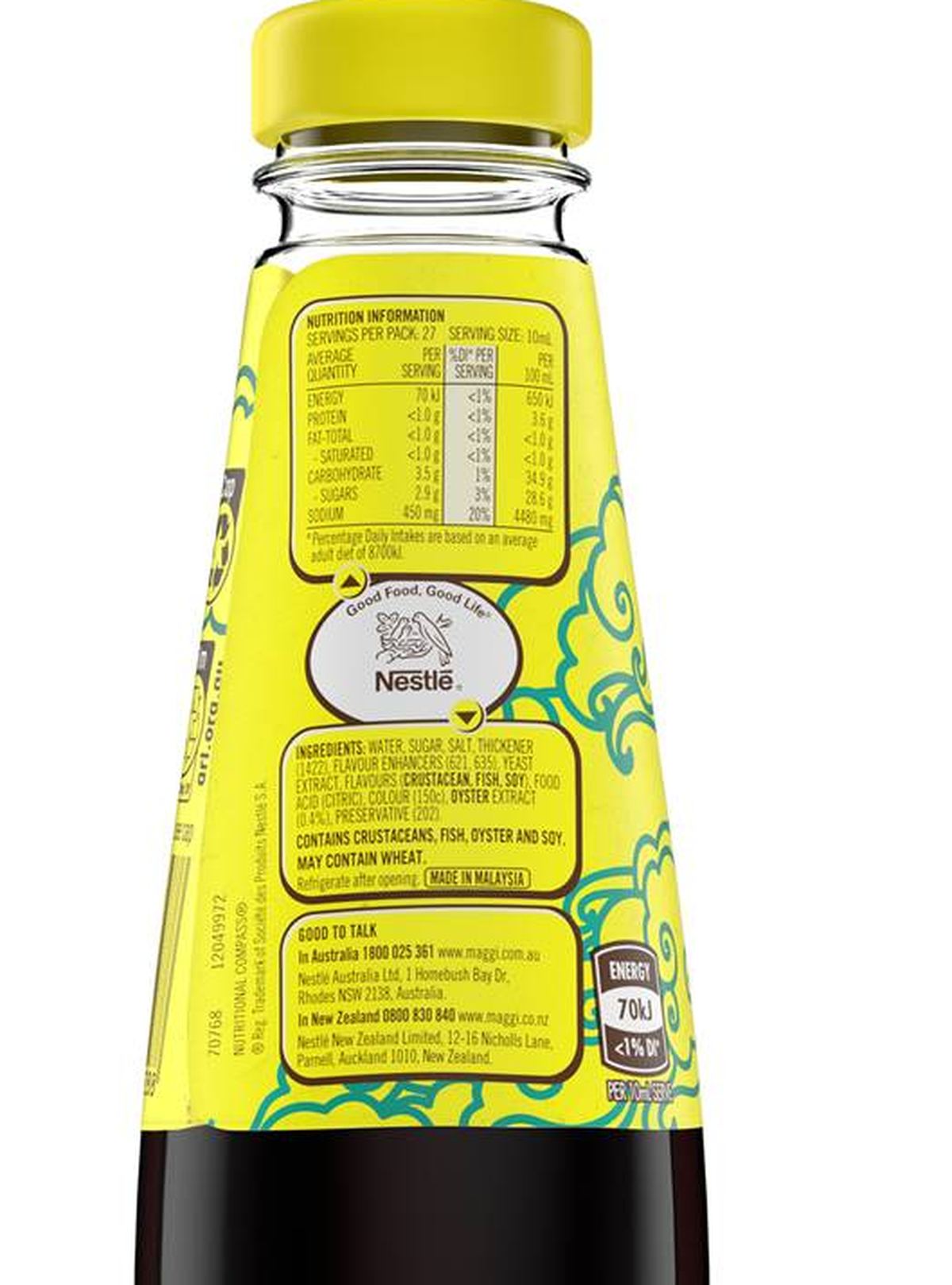 Pack photograph of Maggi Oyster Sauce 275mL showing the printed nutrition panel