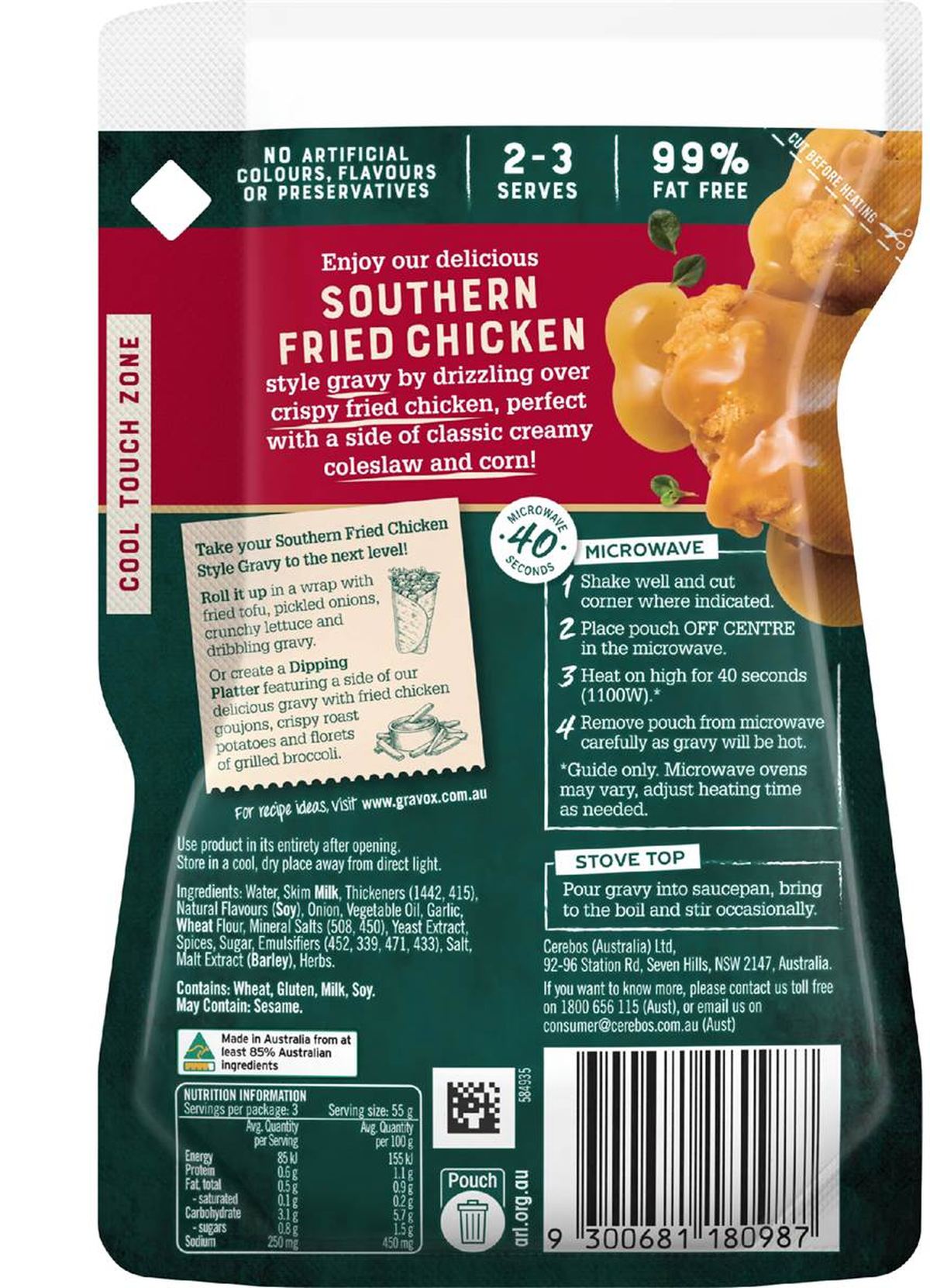 Pack photograph of Gravox Best Ever Southern Fried Chicken Style Gravy 165g showing the printed nutrition panel