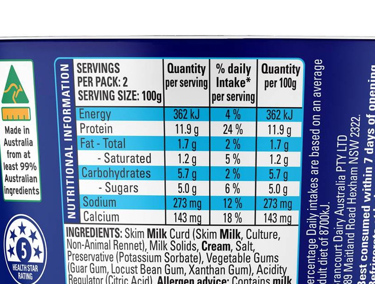 Pack photograph of Brancourts Low Fat Cottage Cheese 200g showing the printed nutrition panel