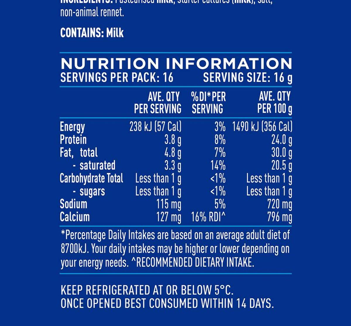 Pack photograph of Cheer Aussie Jack Burger Slices 250g showing the printed nutrition panel