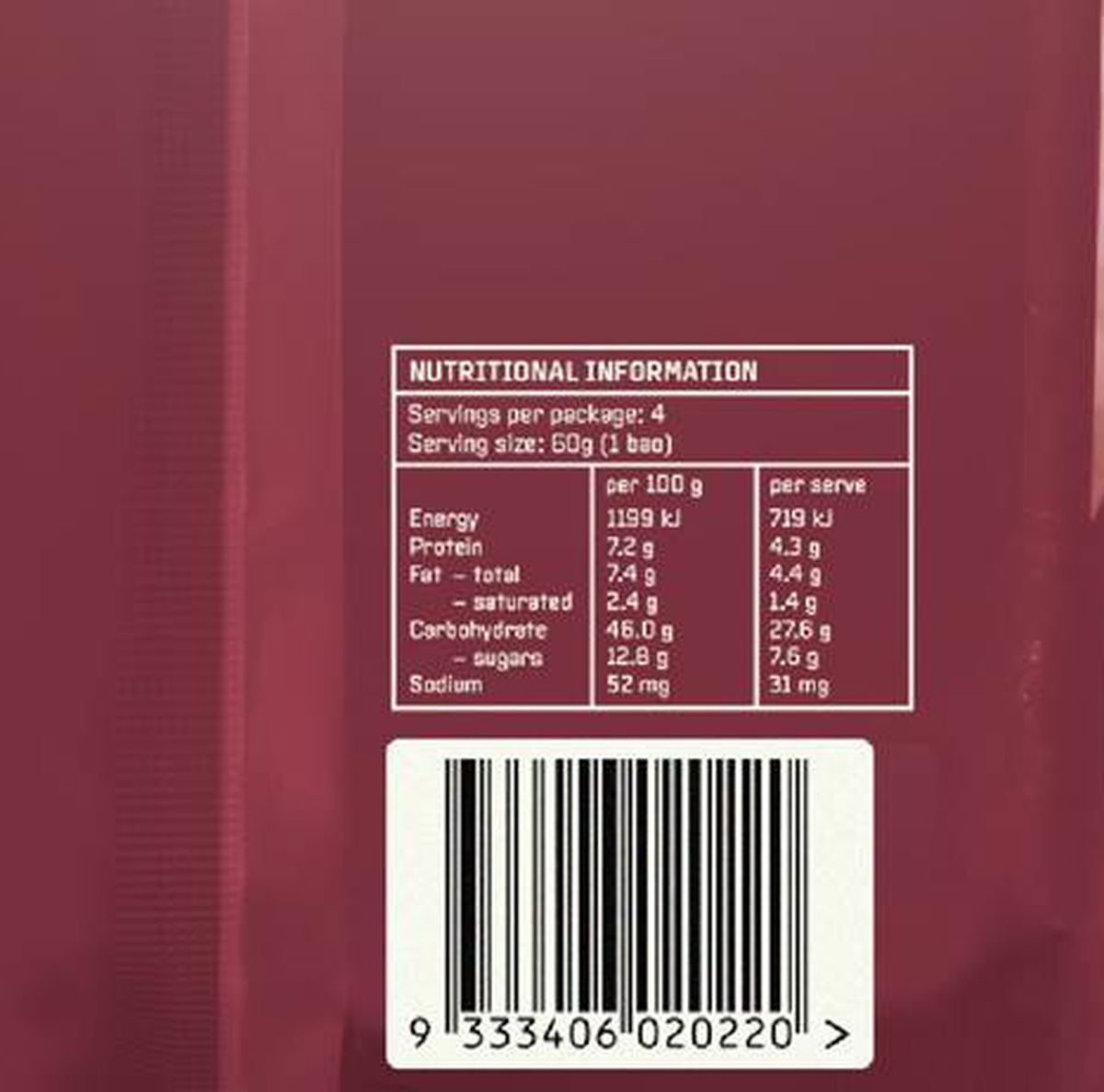 Pack photograph of Tak Hing Red Bean Bao 240g showing the printed nutrition panel