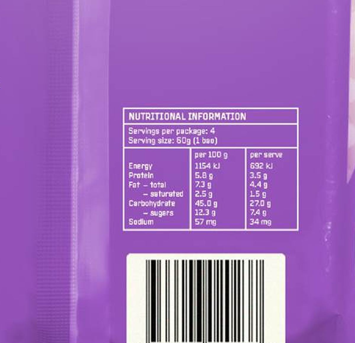Pack photograph of Tak Hing Taro Bao 240g showing the printed nutrition panel
