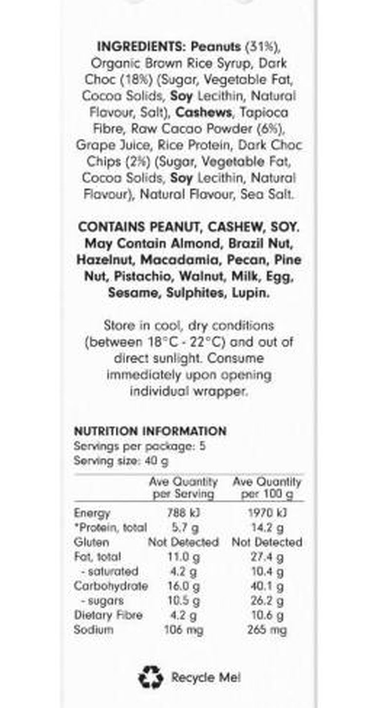 Pack photograph of Health Lab Double Choc Protein Balls 5 pack showing the printed nutrition panel