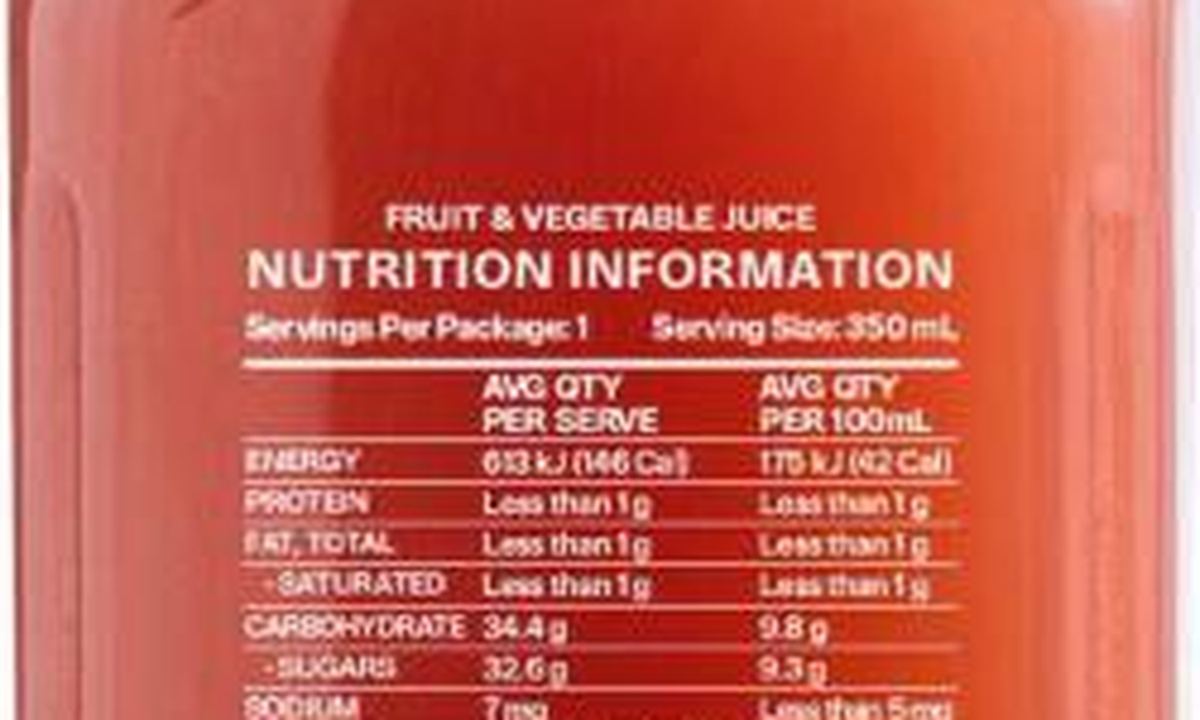 Pack photograph of Youfoodz Youjuice Thanks A Melon showing the printed nutrition panel