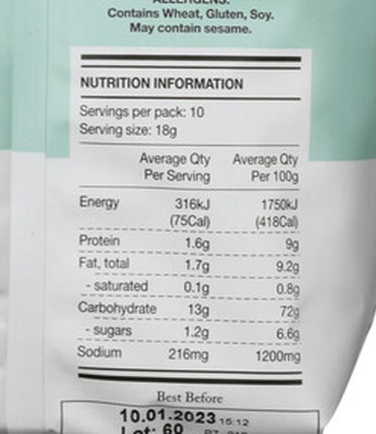 Pack photograph of Macy & Tailor Pressed Pretzels Salted showing the printed nutrition panel