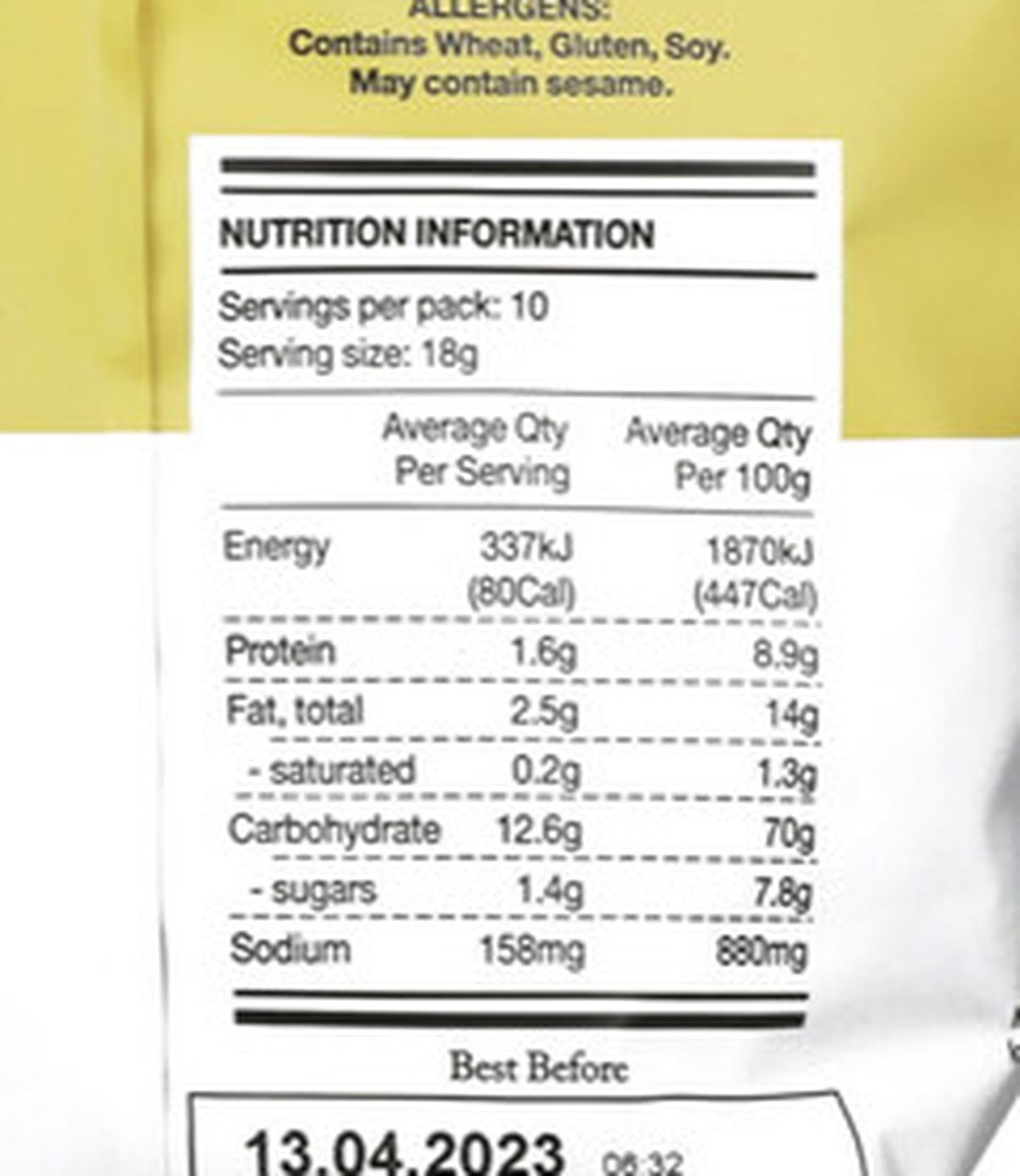 Pack photograph of Macy & Tailor Pressed Pretzels Honey Mustard showing the printed nutrition panel
