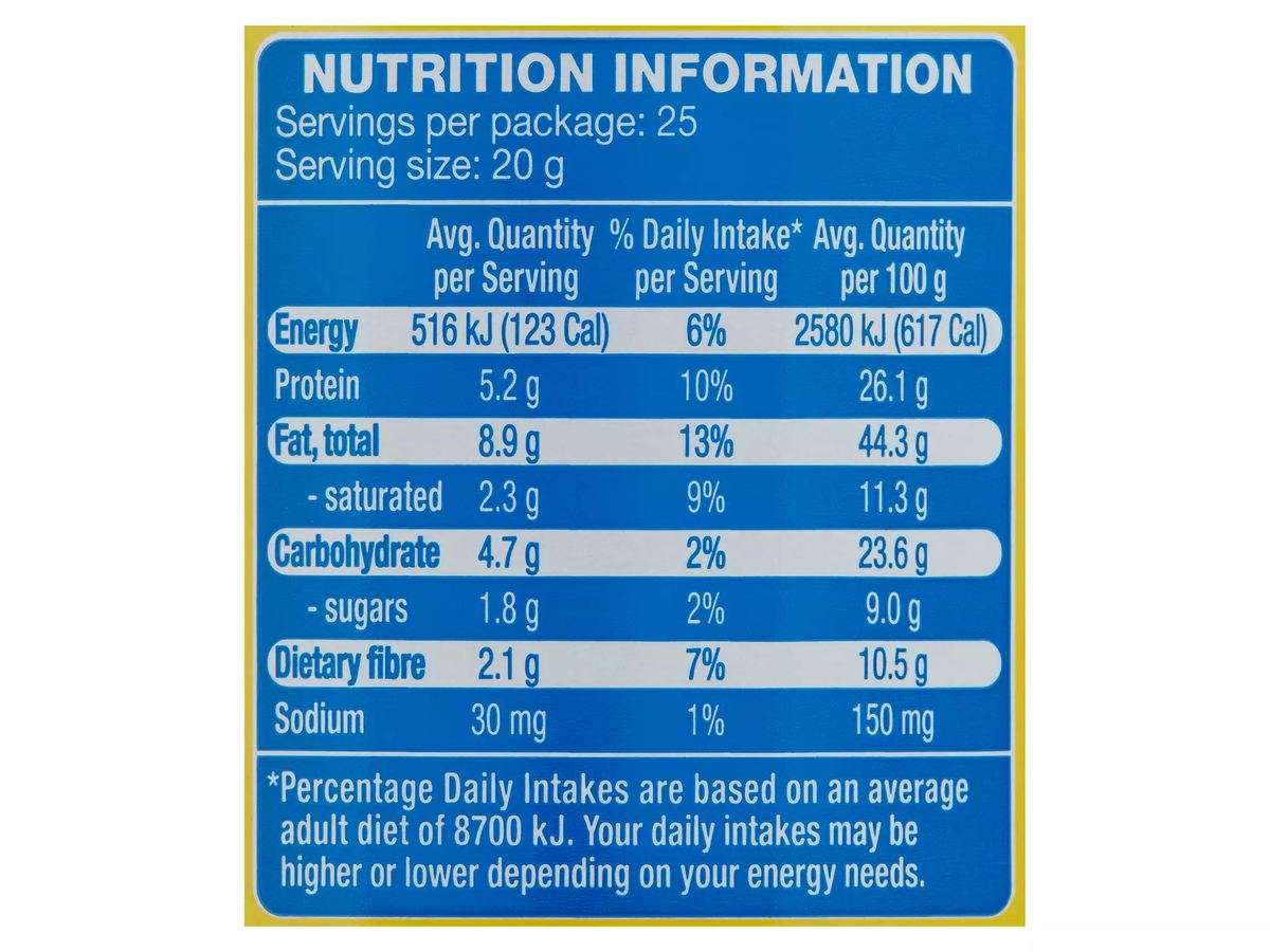 Pack photograph of BRAMWELLS Smooth Peanut Butter 500g showing the printed nutrition panel