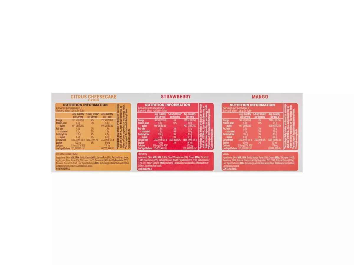 Pack photograph of BROOKLEA Greek Style No Added Sugar 6 Pack 750g showing the printed nutrition panel