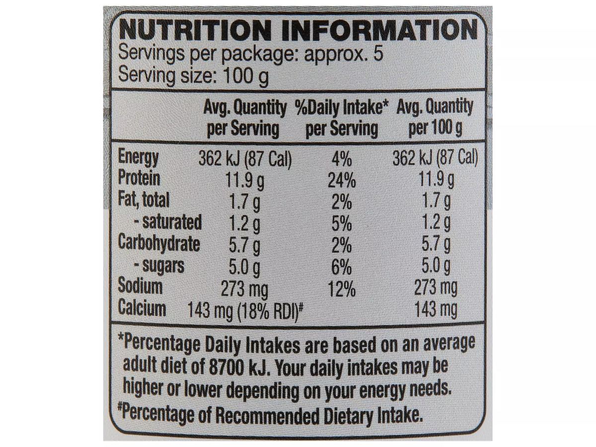 Pack photograph of WESTACRE DAIRY Cottage Cheese 500g showing the printed nutrition panel