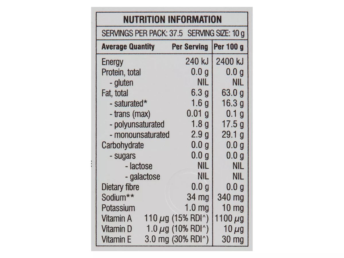 Pack photograph of Nuttelex Original Spread 375g showing the printed nutrition panel