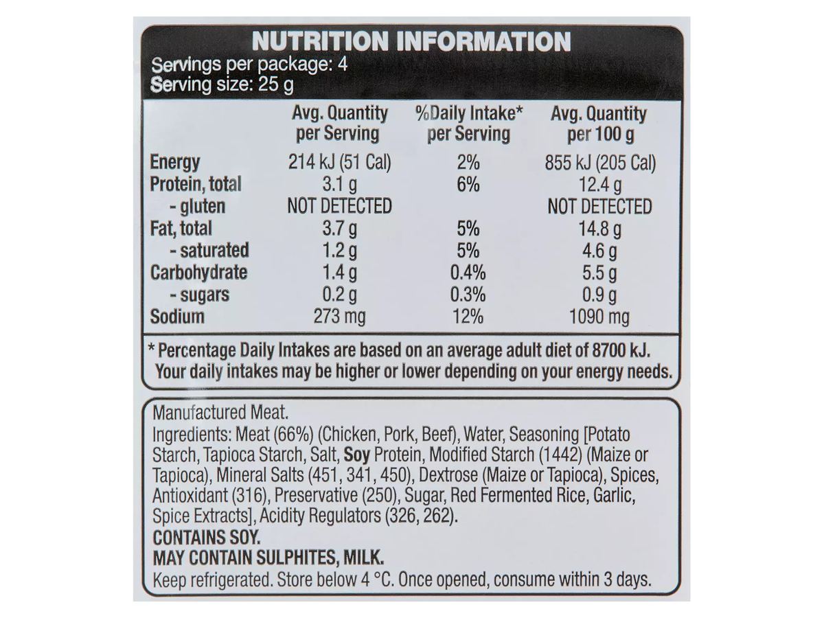Pack photograph of BERG Devon Sliced 100g showing the printed nutrition panel