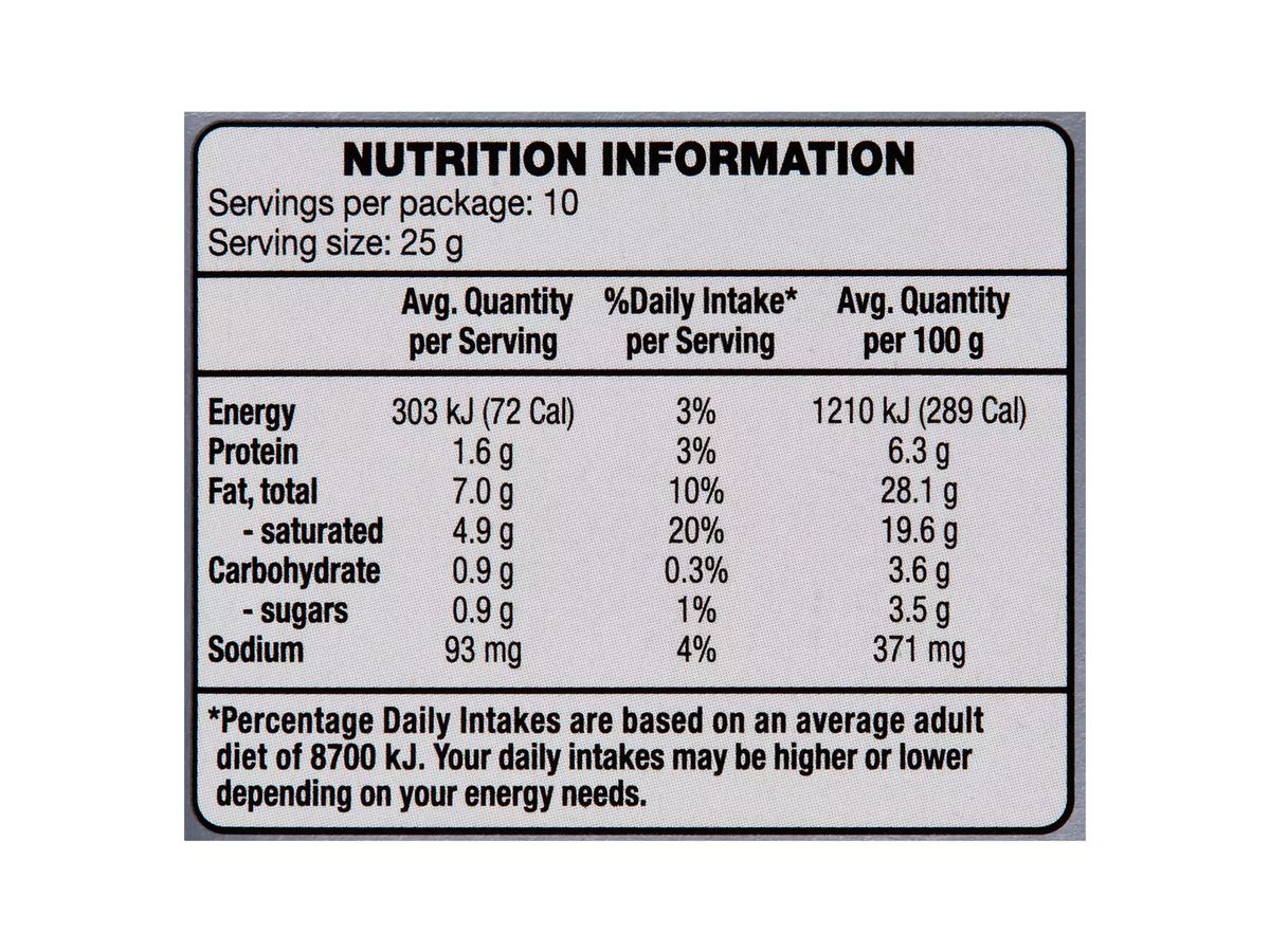 Pack photograph of WESTACRE Cream Cheese Block 250g showing the printed nutrition panel
