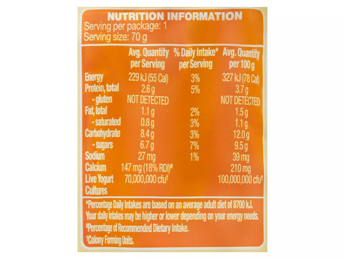 Pack photograph of BROOKLEA Kids Banana Yogurt Pouch 70g showing the printed nutrition panel