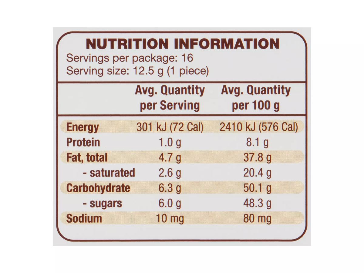 Pack photograph of STORCK Merci Milk Chocolate Mix 200g showing the printed nutrition panel