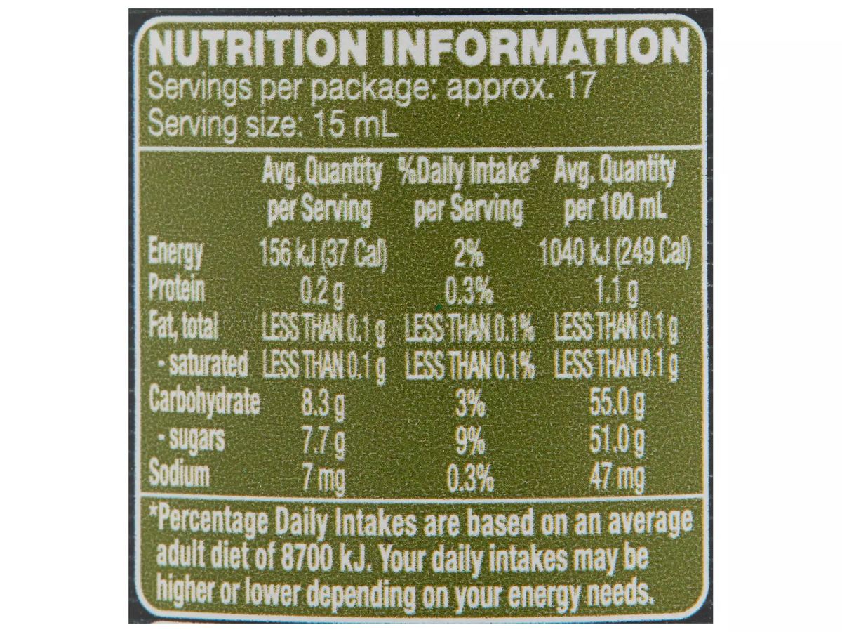 Pack photograph of CASA BARELLI Balsamic Vinegar of Modena 250ml showing the printed nutrition panel