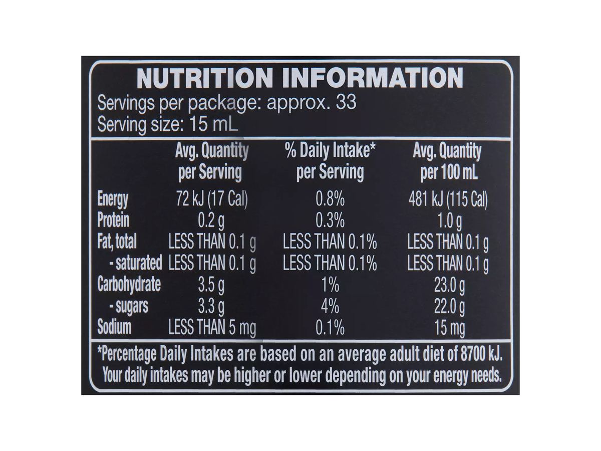 Pack photograph of REMANO Balsamic Vinegar of Modena 500ml showing the printed nutrition panel