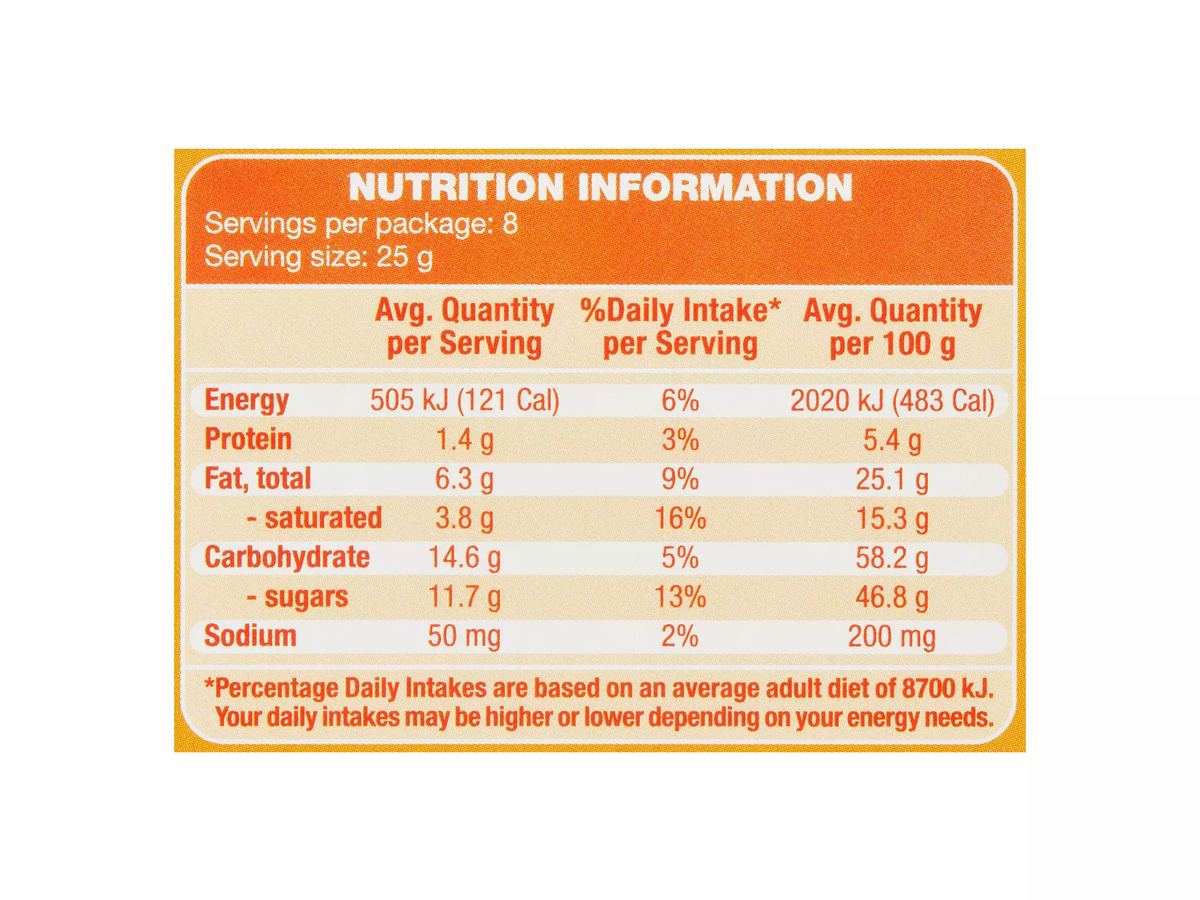 Pack photograph of CHOCEUR Caramel Chocolate Block 200g showing the printed nutrition panel