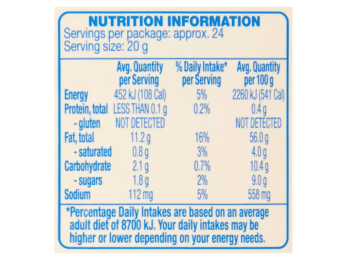 Pack photograph of COLWAY Creamy Squeeze Mayonnaise 475g showing the printed nutrition panel