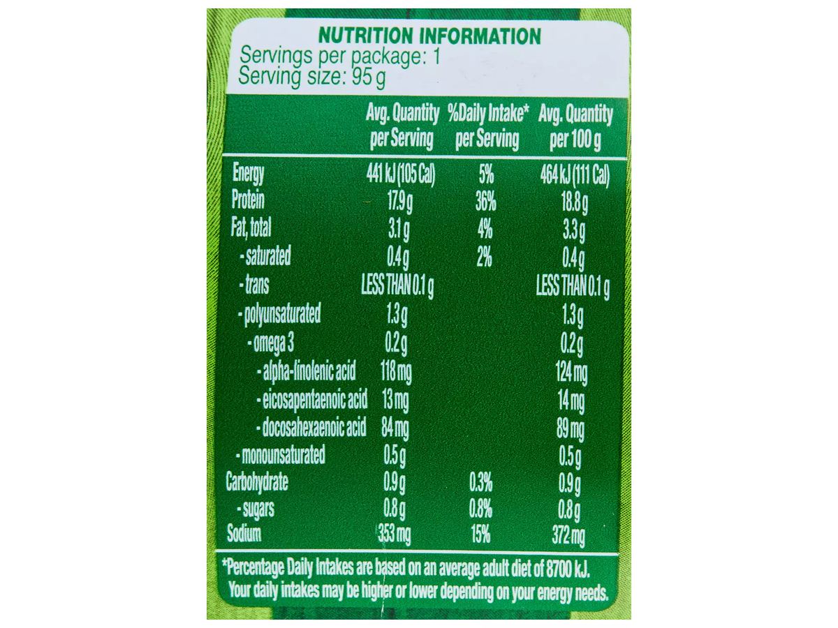 Pack photograph of PORTVIEW Lime & Chilli Tuna 95g showing the printed nutrition panel