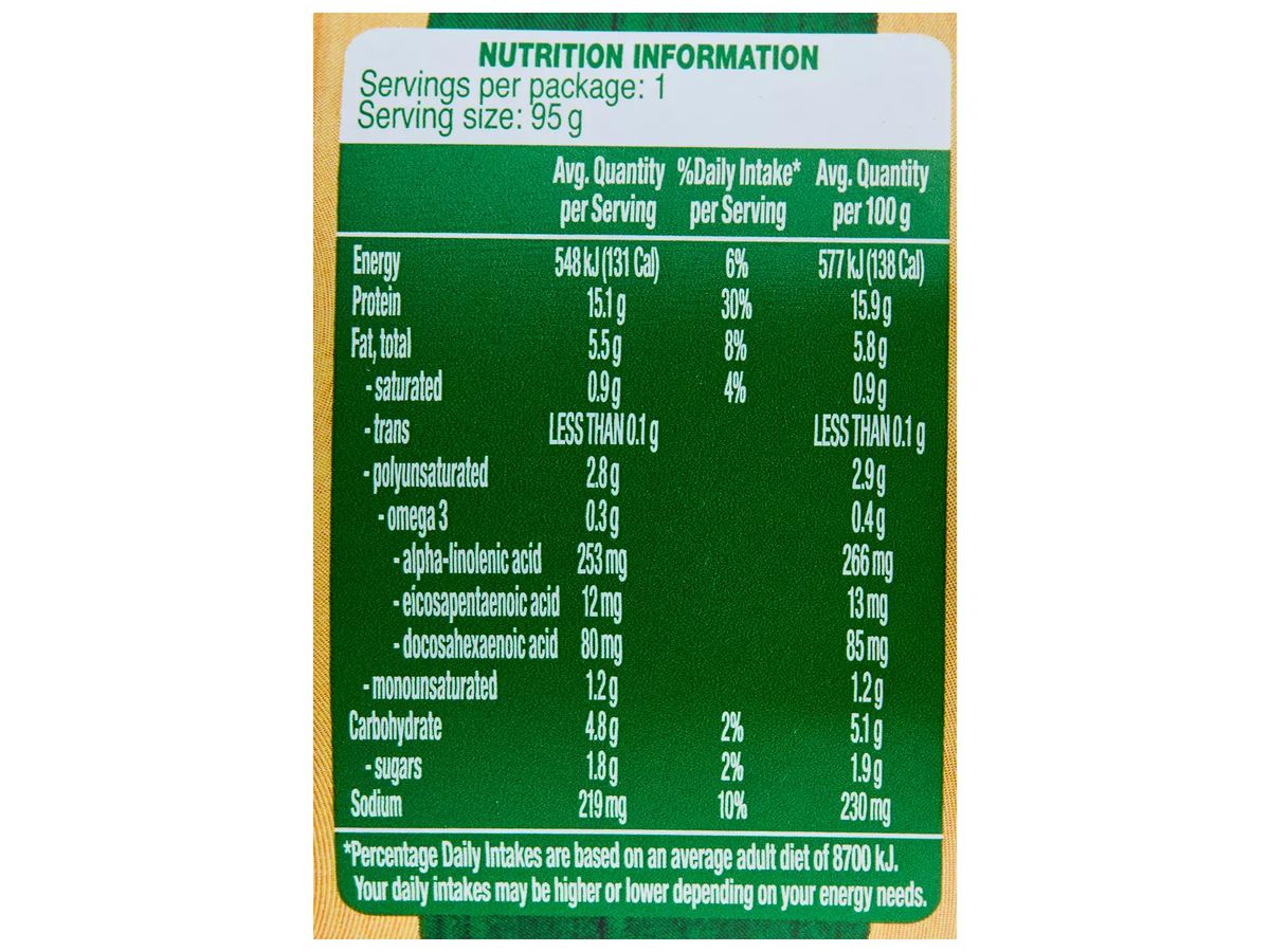 Pack photograph of PORTVIEW Mayo & Sweetcorn Tuna 95g showing the printed nutrition panel