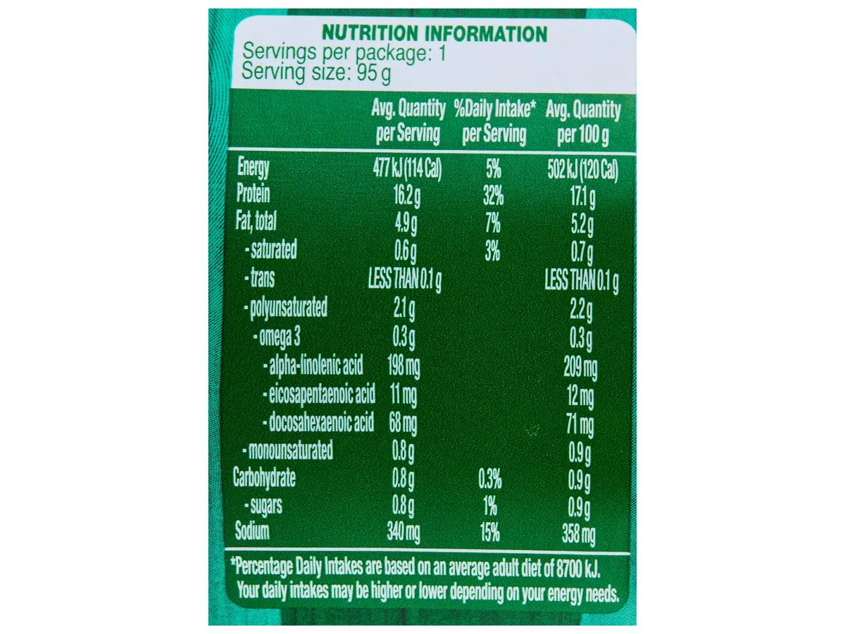 Pack photograph of PORTVIEW Tangy Jalapenos Tuna 95g showing the printed nutrition panel