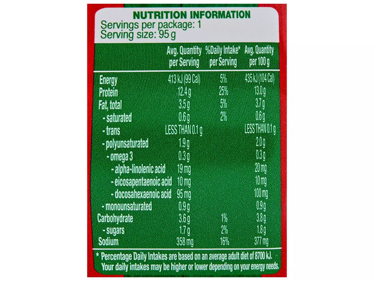 Pack photograph of PORTVIEW Mexican Style Salsa Tuna 95g showing the printed nutrition panel